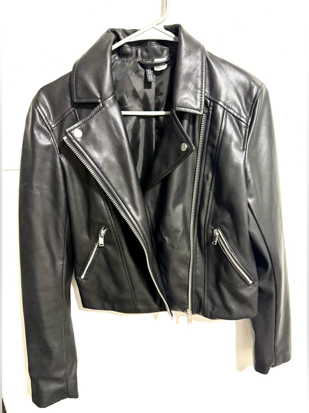 Black Leather Jacket - Women's Classic Biker Style Size 4